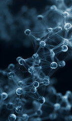 Poster - Abstract molecular structure representation with connected spheres for scientific research and innovation projects
