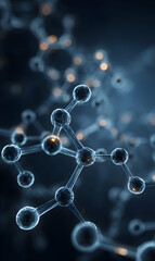 Poster - Molecular structure visualization of connected atoms forming a complex network in scientific innovation for medical
