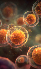 Poster - Microscopic cellular structures with glowing nuclei a biological exploration showing cell division and dna replicating
