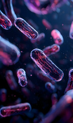 Poster - Microscopic organisms floating with vibrant colors highlighting cellular biology structure for scientific research and