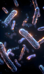 Poster - Microscopic world of rod shaped bacteria abstract scientific visualization of cellular structures and pathogenic