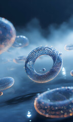 Poster - Intricate cellular structures floating in a fluidic environment microscopic view of organic shapes for scientific