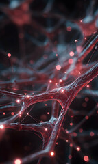 Poster - Intricate neuron network formation with glowing nodes depicting neural pathways and interconnectedness representing