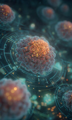 Poster - Abstract scientific cellular environment showcasing intricate details and interconnected networks with futuristic