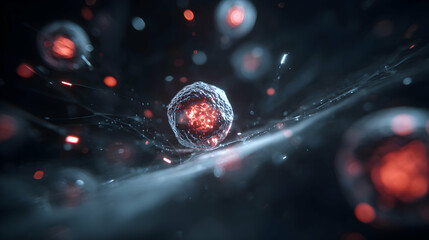 Poster - Microscopic cellular life form illuminated against a blurred backdrop evokes scientific research and discovery