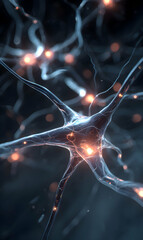 Poster - Intricate neural network visualization depicting interconnected neurons firing with glowing synapses representing