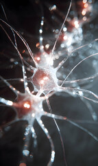 Poster - Exploring neural connections a detailed scientific visualization of neuron cells and their intricate communication