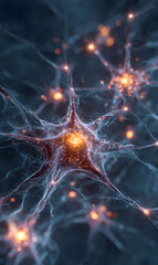 Poster - Interconnected neural network illustration glowing brain cells concept with intricate connections representing