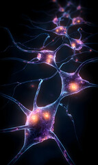 Poster - Detailed neural network visualization illuminating complex cell connections and intercommunication for scientific