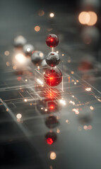 Poster - Futuristic abstract representation of molecular structure with glowing lines and spheres, symbolizing science
