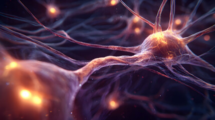 Poster - Intricate nerve cell structure with axons and synapses for neuroscience and medical research with neural network