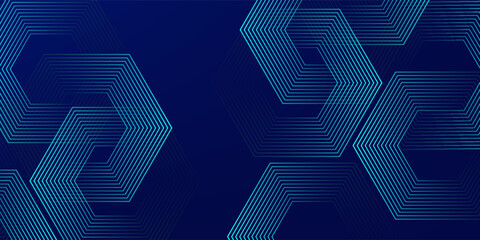 Poster - Dark blue background with hexagon geometric lines pattern. Abstract shiny hexagon lines. Futuristic technology concept