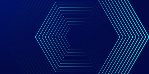 Poster - Dark blue background with hexagon geometric lines pattern. Abstract shiny hexagon lines. Futuristic technology concept