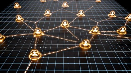 Poster - Social network connection concept featuring glowing user icons linked by lines digital grid background symbolizing communication data exchange technology link and digital communication network icon