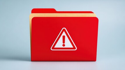 Aufkleber - Red folder with an alert symbol, representing caution or warnings in documentation or data management.