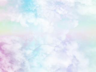 Wall Mural - beauty sweet pastel green and pink colorful with fluffy clouds on sky. multi color rainbow image. abstract fantasy growing light