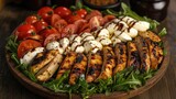 Chicken caprese salad with tomato, mozzarella and balsamic dressing
