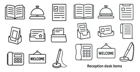 Poster - Collection of office supplies including a pen, a calculator, a book, and a phone. The image is titled 