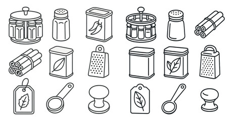 Aufkleber - Collection of kitchen utensils and spices. The spices include pepper, cinnamon, and nutmeg
