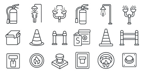 Aufkleber - Collection of safety symbols and icons. The icons include a fire hydrant, a fire extinguisher, a fire alarm, a fire escape, a fire exit sign, a fire exit sign, a fire exit sign, a fire exit sign