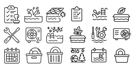 Poster - Set of icons for a calendar, shopping, and other items. The icons are all in black and white