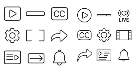 Aufkleber - Set of icons for a video editing software. The icons include a play button, a pause button, a record button, a copy button, a cut button, a crop button, a copy button, a play button