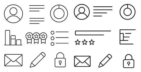 Aufkleber - Set of icons for a computer program. The icons include a person, a star, a lock, a key, a star, a star, a star, a star, a star, a star, a star, a star
