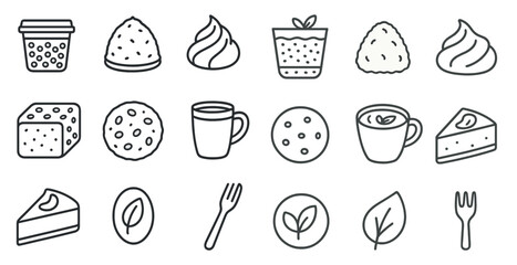 Aufkleber - Collection of food items and utensils, including a fork, knife, and spoon. Concept of abundance and variety, with a focus on the different types of food and utensils