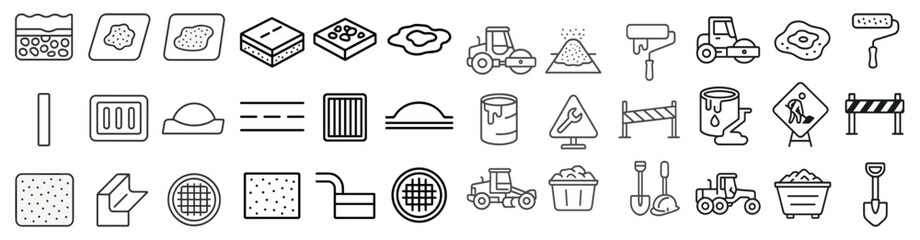 Poster - Collection of icons for various construction and industrial equipment. The icons include a truck, a shovel, a crane, a forklift, a dump truck, a bulldozer, a crane, a truck, a shovel, a forklift
