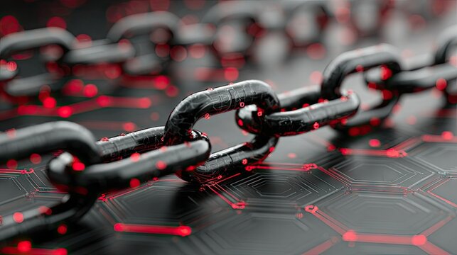 A digital rendering of a chain on a technological grid.