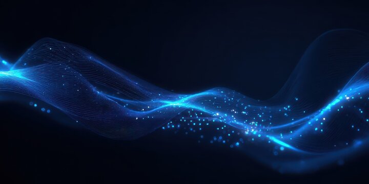 Abstract dark blue glowing wave pattern, futuristic tech style background