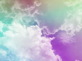 Wall Mural - beauty sweet pastel violet and green colorful with fluffy clouds on sky. multi color rainbow image. abstract fantasy growing light