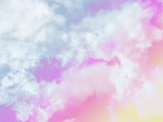 Wall Mural - beauty sweet pastel pink and yellow colorful with fluffy clouds on sky. multi color rainbow image. abstract fantasy growing light