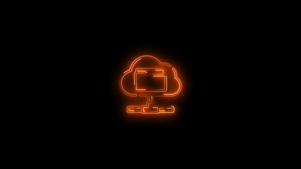 Aufkleber - Neon cloud storage icon depicting secure data connection and file management on a dark background