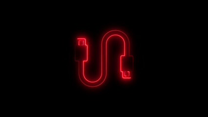 Poster - Neon usb cable design isolated against black background for technology and data transfer concepts