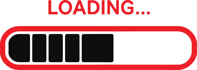 Aufkleber - Vector art of red loading progress bar with text and black segments isolated on transparent background