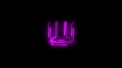 Poster - Glowing purple neon wifi router depiction on black background modern digital tech illustration