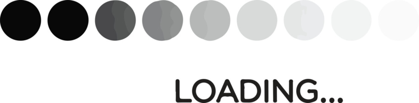 Vector art of loading dots in a line with text on transparent background