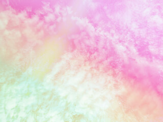Wall Mural - beauty sweet pastel tellow and green colorful with fluffy clouds on sky. multi color rainbow image. abstract fantasy growing light
