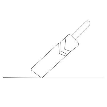 cricket bat single line art drawing bat outline vector icon 