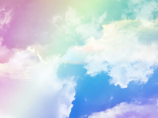 Wall Mural - beauty sweet pastel blue and pink colorful with fluffy clouds on sky. multi color rainbow image. abstract fantasy growing light