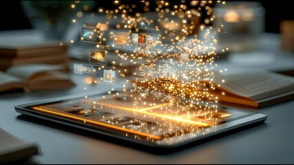Poster - Futuristic glowing tablet with holographic data interfaces and illuminated circuits