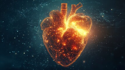 Poster - Glowing anatomical heart, plexus style.