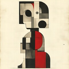 Poster - Geometric abstract figure in red, black, and gray tones