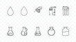 © DNA STUDIO - Collection of science and water icons featuring drops beakers shower head and water filter silhouette