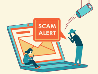Poster - Laptop Scam Alert Banner with Phishing Email Icon