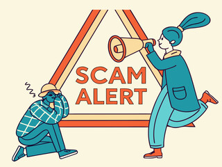 Poster - Flat Warning Icon with Scam Alert Text in Red Triangle