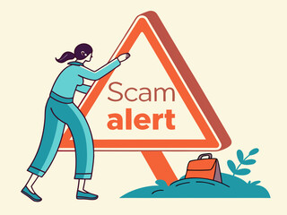 Poster - Minimal Scam Alert Triangle Icon with Red Warning Sign