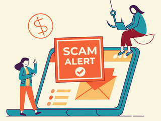 Poster - Phishing Warning Vector on Laptop with Scam Alert Notification