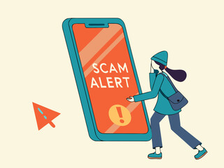 Poster - Mobile Alert Illustration with Scam Warning Message on Red Popup